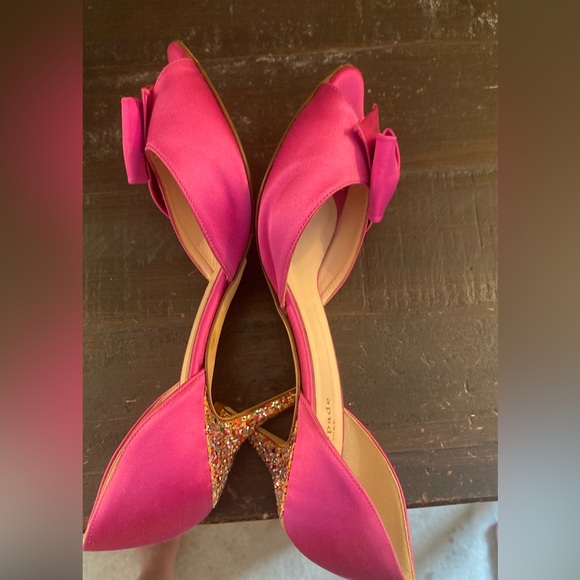 Women's Kate Spade New York Hot Pink Peep Toe Pumps With Glitter Heel Size 7.5 - Picture 11 of 15
